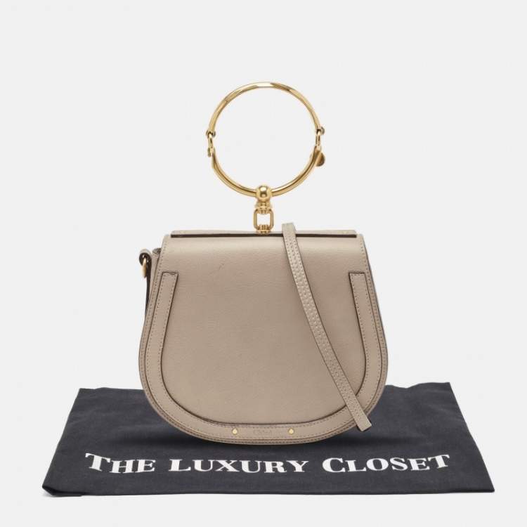 Pre Owned Chloe Beige Leather and Suede Medium Nile Bracelet Top Handle Bag