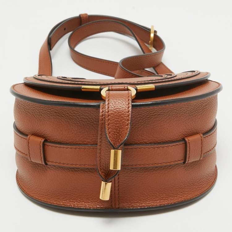 Pre Owned Chloe Brown Leather Small Marcie Saddle Crossbody Bag