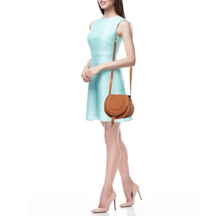 Pre Owned Chloe Brown Leather Small Marcie Saddle Crossbody Bag