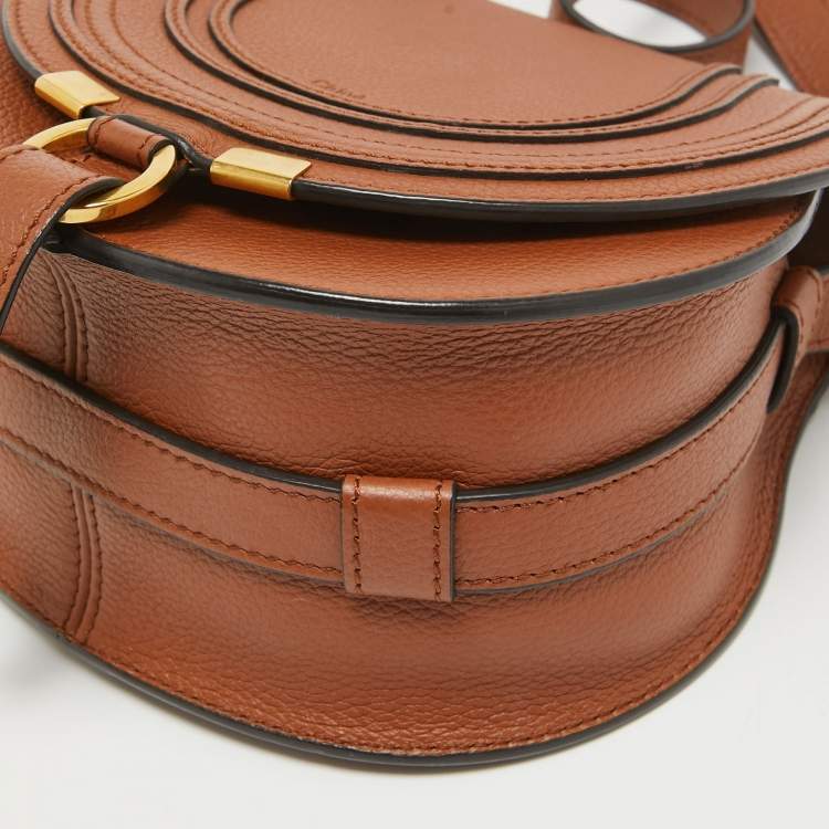 Pre Owned Chloe Brown Leather Small Marcie Saddle Crossbody Bag