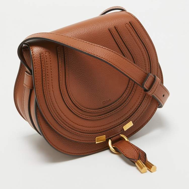 Pre Owned Chloe Brown Leather Small Marcie Saddle Crossbody Bag