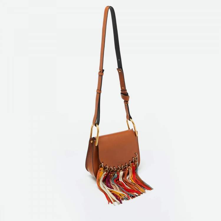 مملوكة مسبقًا Chloe Brown Leather Small Hudson Fringe Shoulder Bag