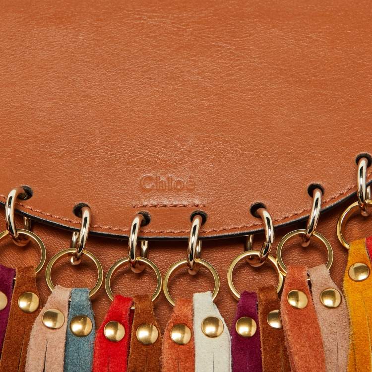 مملوكة مسبقًا Chloe Brown Leather Small Hudson Fringe Shoulder Bag