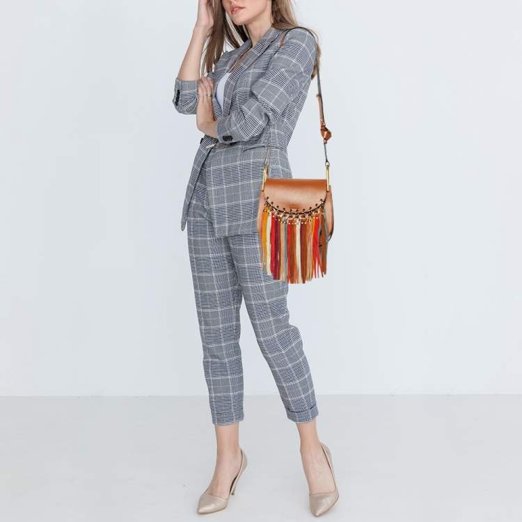 مملوكة مسبقًا Chloe Brown Leather Small Hudson Fringe Shoulder Bag