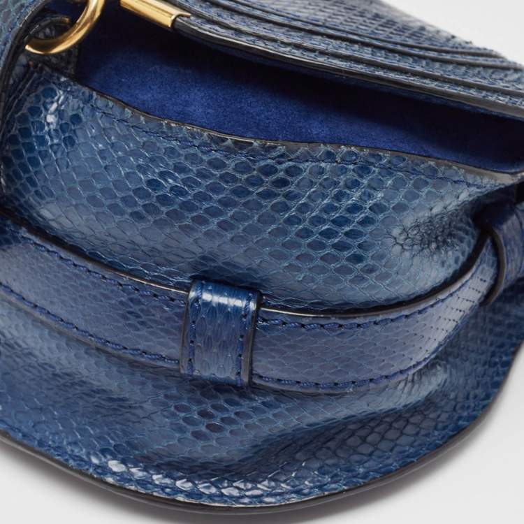 Pre Owned Chloe Navy Blue Suede and Snakeskin Mini Marcie Crossbody Bag