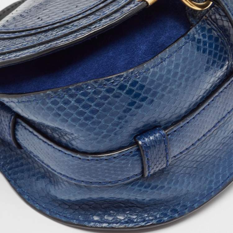 Pre Owned Chloe Navy Blue Suede and Snakeskin Mini Marcie Crossbody Bag