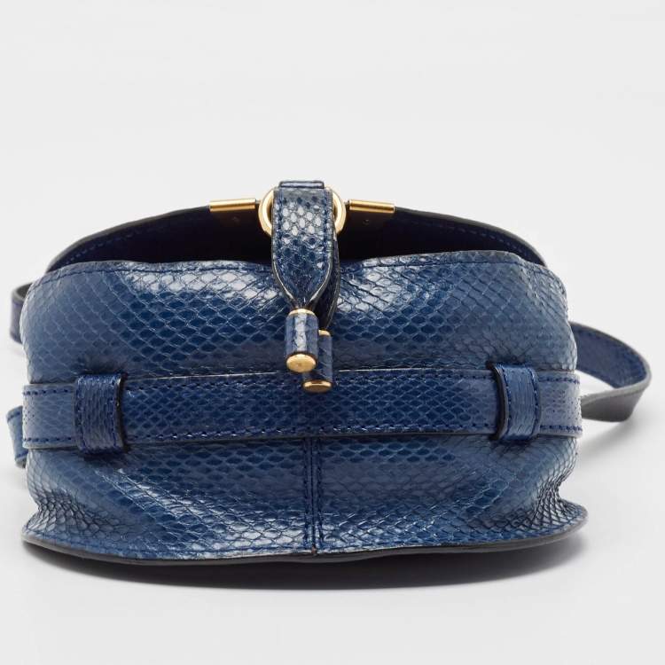 Pre Owned Chloe Navy Blue Suede and Snakeskin Mini Marcie Crossbody Bag