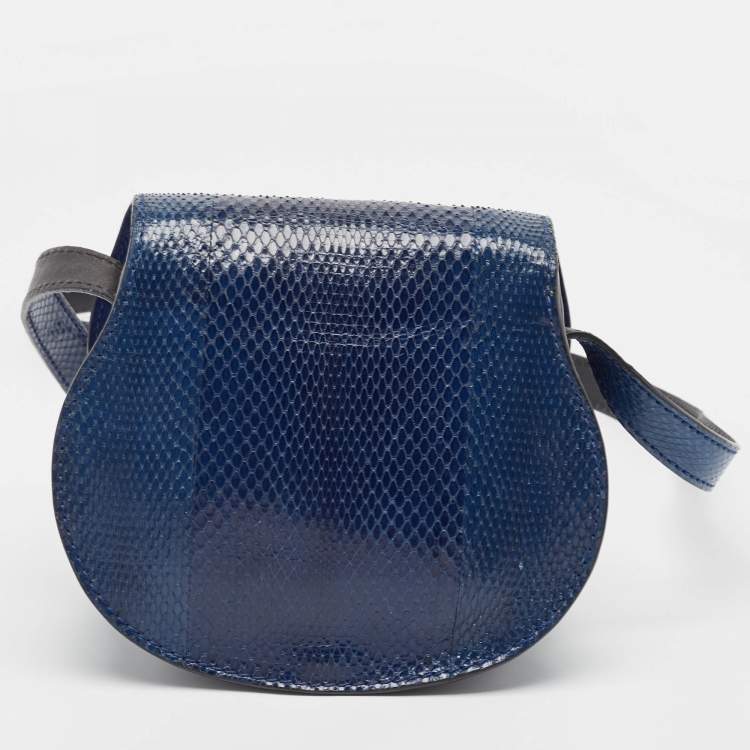 Pre Owned Chloe Navy Blue Suede and Snakeskin Mini Marcie Crossbody Bag