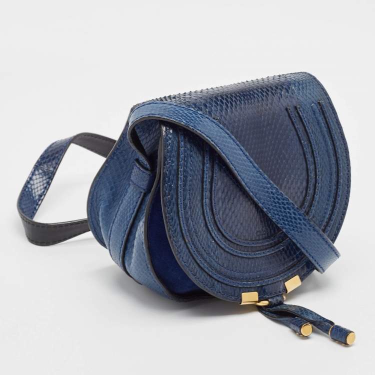 Pre Owned Chloe Navy Blue Suede and Snakeskin Mini Marcie Crossbody Bag