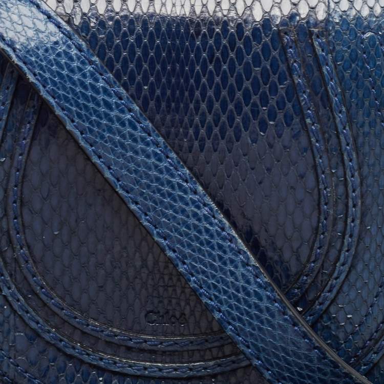 Pre Owned Chloe Navy Blue Suede and Snakeskin Mini Marcie Crossbody Bag