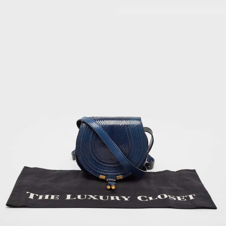 Pre Owned Chloe Navy Blue Suede and Snakeskin Mini Marcie Crossbody Bag