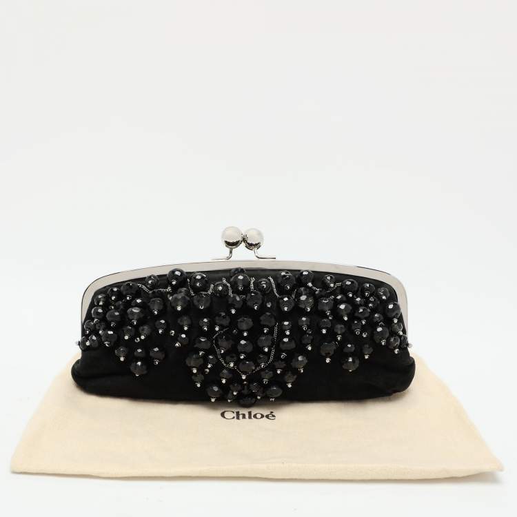 Pre Owned Chloe Black Suede Embellished Clutch