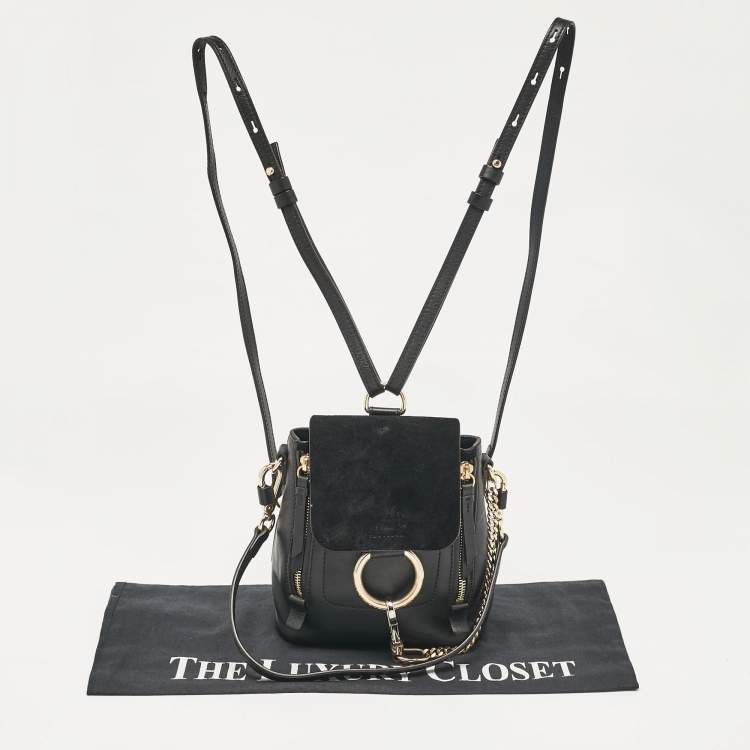 Pre Owned Chloe Black Leather and Suede Mini Faye Daye Backpack