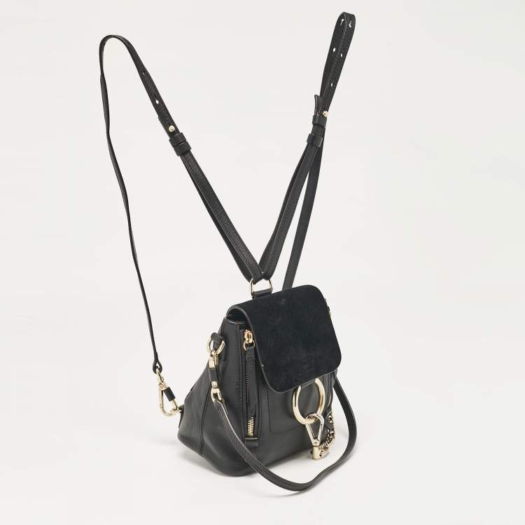 Pre Owned Chloe Black Leather and Suede Mini Faye Daye Backpack