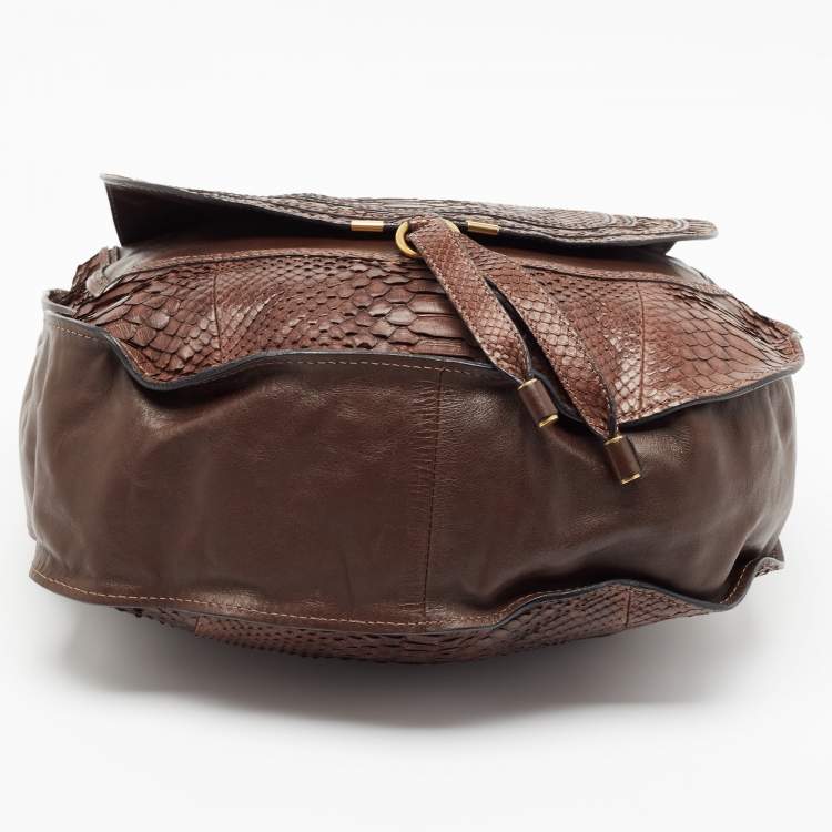 Pre Owned Chloe Choco Brown Python Large Marcie Hobo