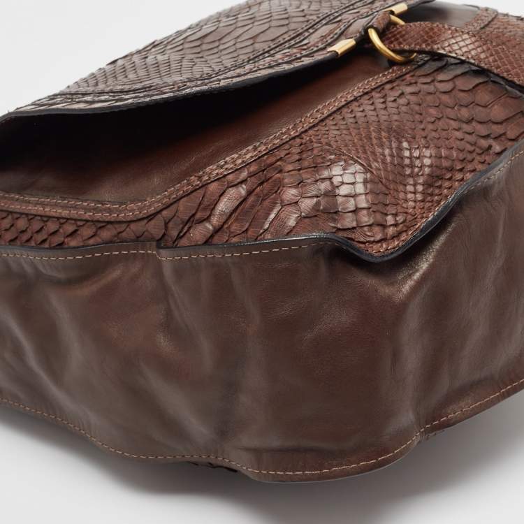 Pre Owned Chloe Choco Brown Python Large Marcie Hobo