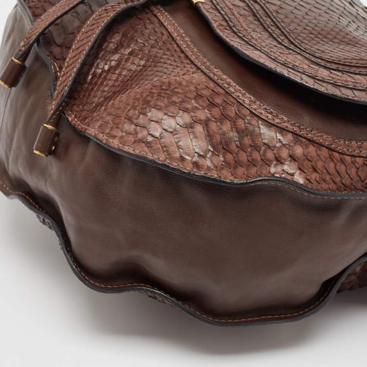 Pre Owned Chloe Choco Brown Python Large Marcie Hobo