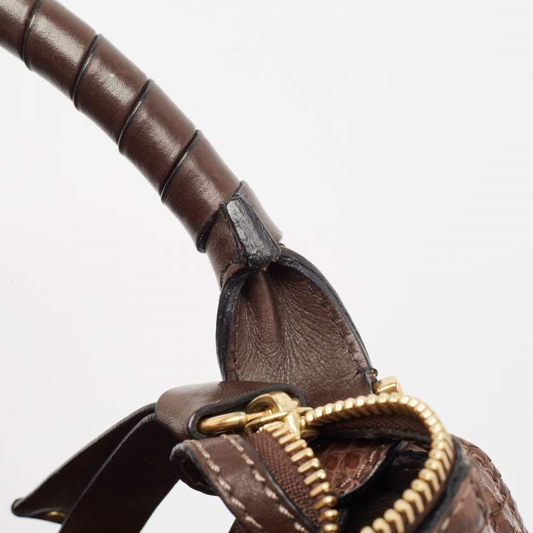 Pre Owned Chloe Choco Brown Python Large Marcie Hobo