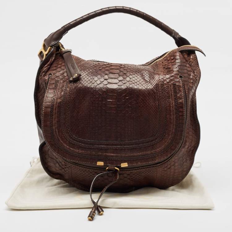 Pre Owned Chloe Choco Brown Python Large Marcie Hobo