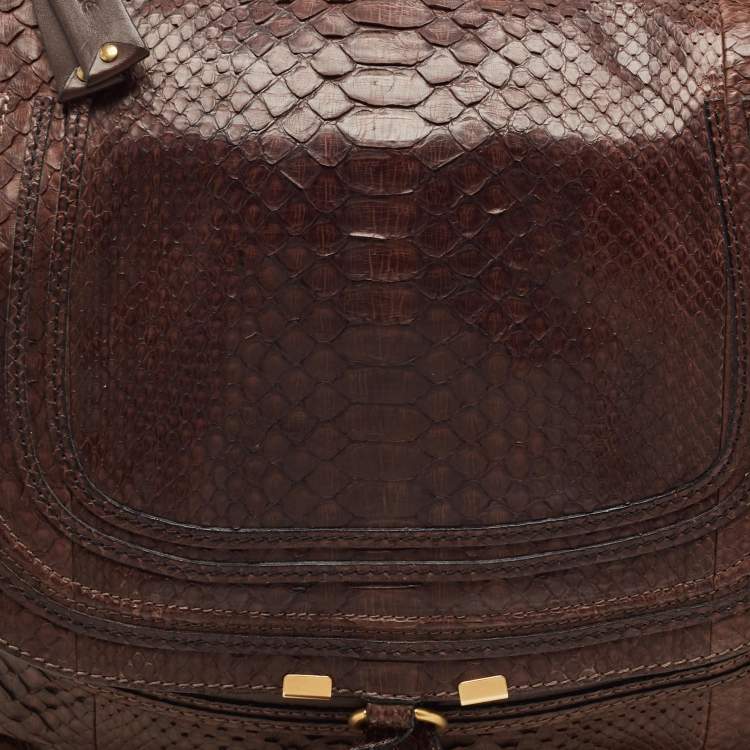 Pre Owned Chloe Choco Brown Python Large Marcie Hobo