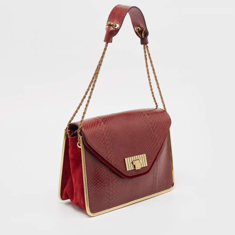 مملوكة مسبقًا Chloe Red Python Medium Sally Shoulder Bag