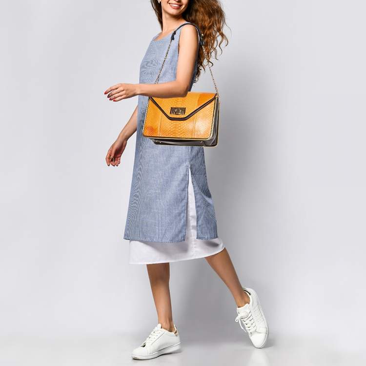 Pre Owned Chloe Orange Python and Leather Medium Sally Shoulder Bag