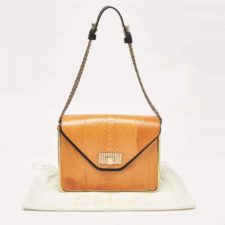 Pre Owned Chloe Orange Python and Leather Medium Sally Shoulder Bag