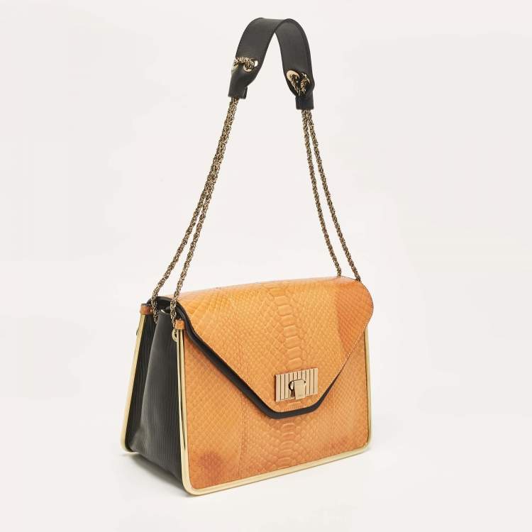 Pre Owned Chloe Orange Python and Leather Medium Sally Shoulder Bag
