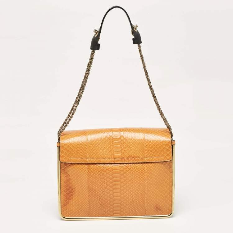 Pre Owned Chloe Orange Python and Leather Medium Sally Shoulder Bag