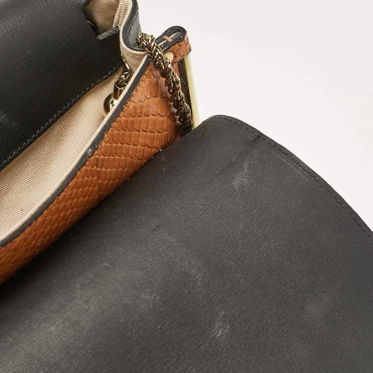 Pre Owned Chloe Orange Python and Leather Medium Sally Shoulder Bag