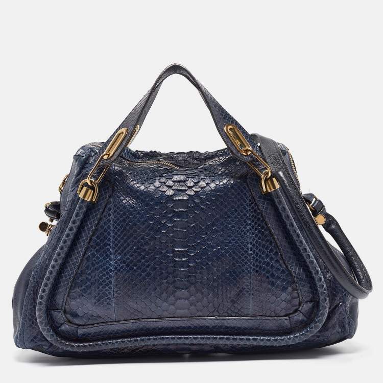 مملوكة مسبقًا Chloe Dark Blue Python and Leather Large Paraty Shoulder Bag