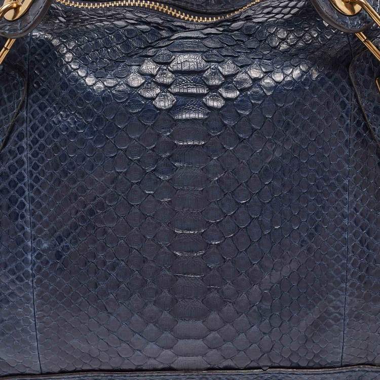 مملوكة مسبقًا Chloe Dark Blue Python and Leather Large Paraty Shoulder Bag