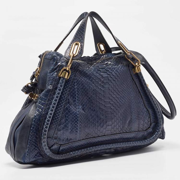 مملوكة مسبقًا Chloe Dark Blue Python and Leather Large Paraty Shoulder Bag