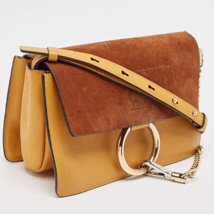 مملوكة مسبقًا Chloe Mustard/Brown Leather and Suede Small Faye Shoulder Bag