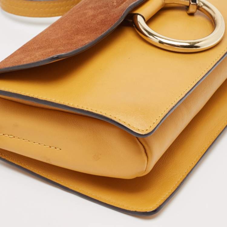 مملوكة مسبقًا Chloe Mustard/Brown Leather and Suede Small Faye Shoulder Bag