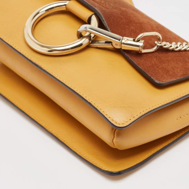 مملوكة مسبقًا Chloe Mustard/Brown Leather and Suede Small Faye Shoulder Bag