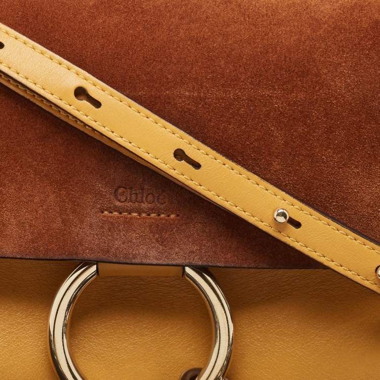 مملوكة مسبقًا Chloe Mustard/Brown Leather and Suede Small Faye Shoulder Bag