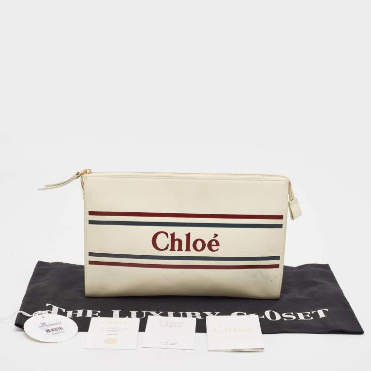 Pre Owned Chloe Off White Leather Vick Zip Pouch