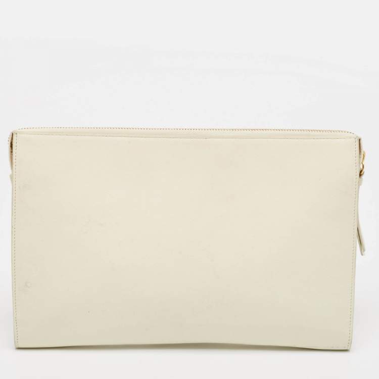 Pre Owned Chloe Off White Leather Vick Zip Pouch