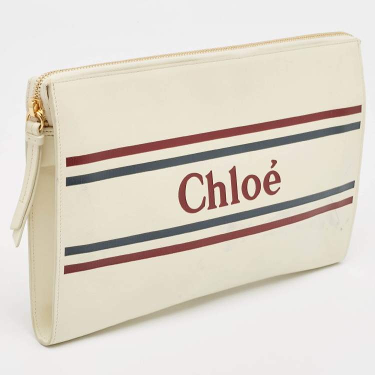Pre Owned Chloe Off White Leather Vick Zip Pouch