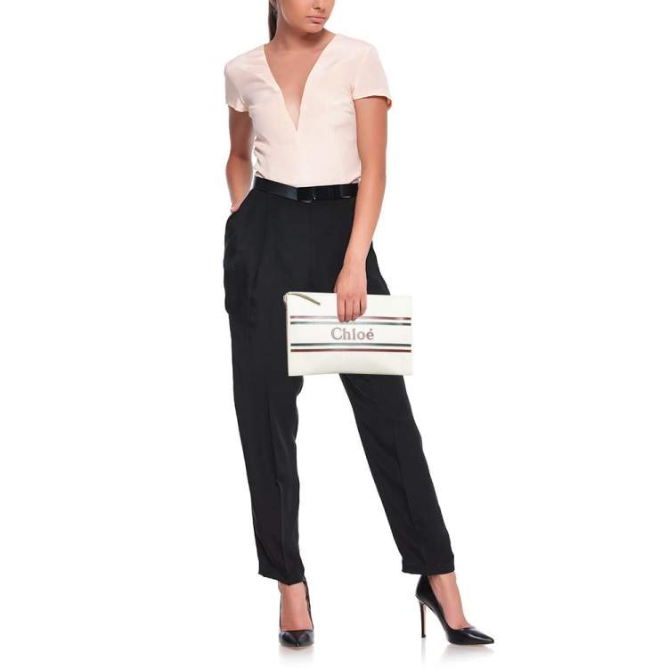 Pre Owned Chloe Off White Leather Vick Zip Pouch