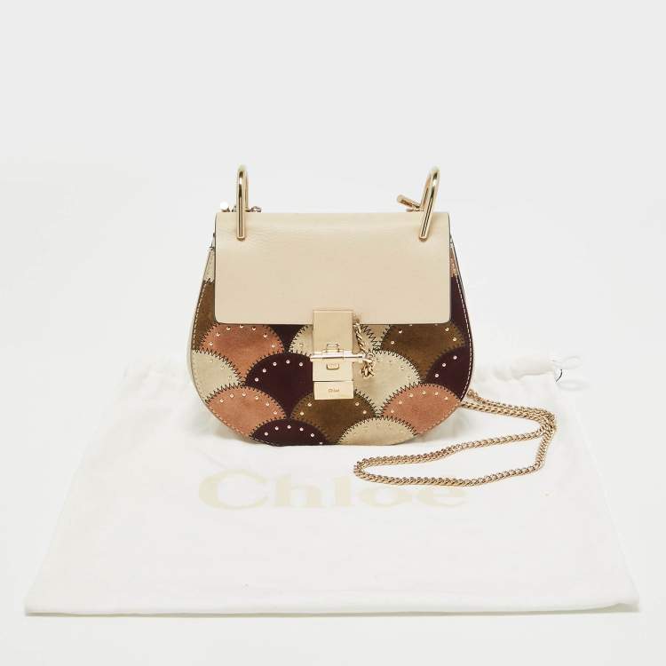 Pre Owned Chloe Multicolor Leather and Suede Studded Patchwork Small Drew Bag