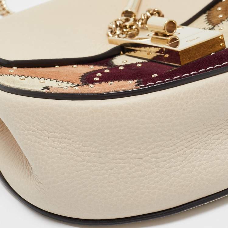 Pre Owned Chloe Multicolor Leather and Suede Studded Patchwork Small Drew Bag