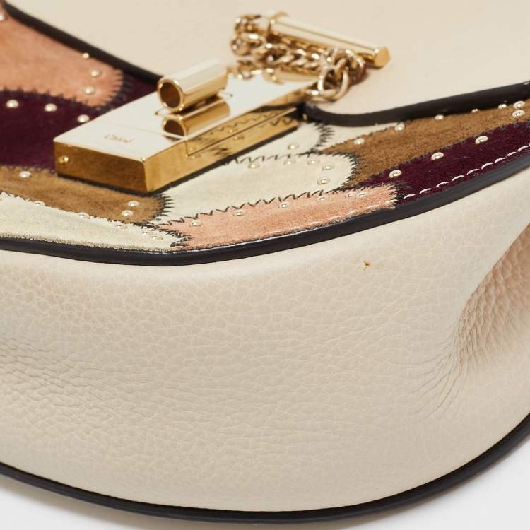 Pre Owned Chloe Multicolor Leather and Suede Studded Patchwork Small Drew Bag