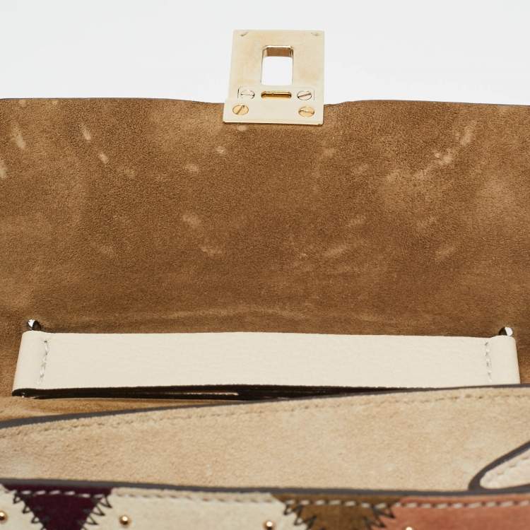Pre Owned Chloe Multicolor Leather and Suede Studded Patchwork Small Drew Bag