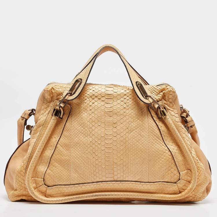 Pre Owned Chloe Yellow Snakeskin and Leather Large Paraty Satchel