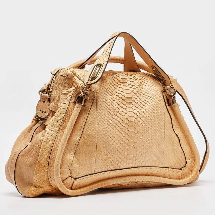 Pre Owned Chloe Yellow Snakeskin and Leather Large Paraty Satchel