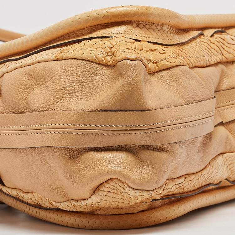 Pre Owned Chloe Yellow Snakeskin and Leather Large Paraty Satchel