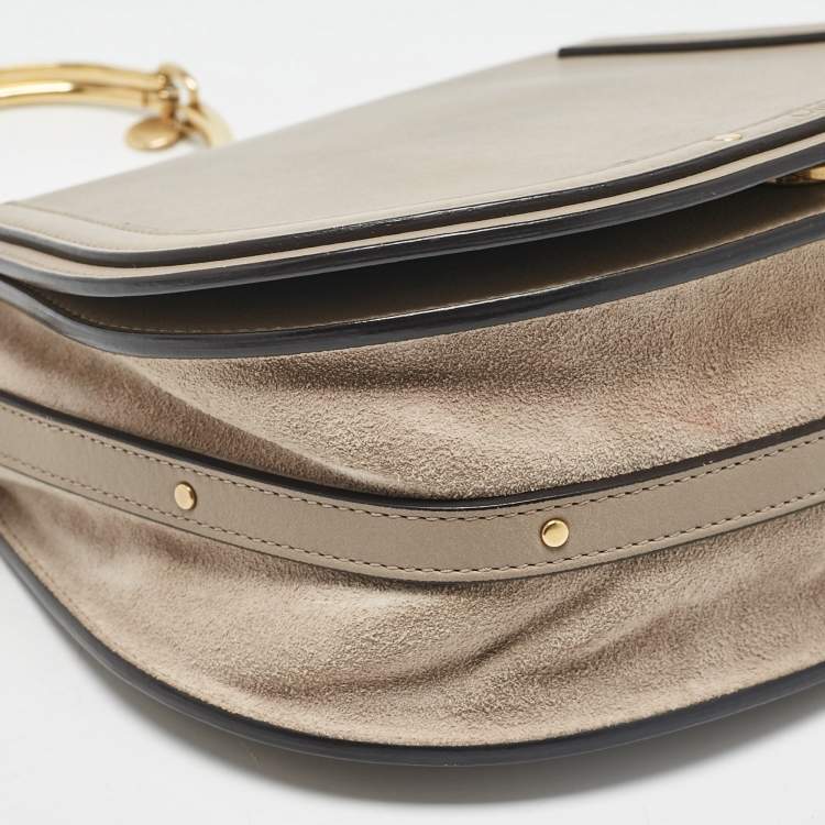 Pre Owned Chloe Grey Leather and Suede Medium Nile Bracelet Shoulder Bag