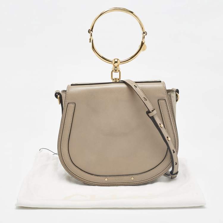 Pre Owned Chloe Grey Leather and Suede Medium Nile Bracelet Shoulder Bag